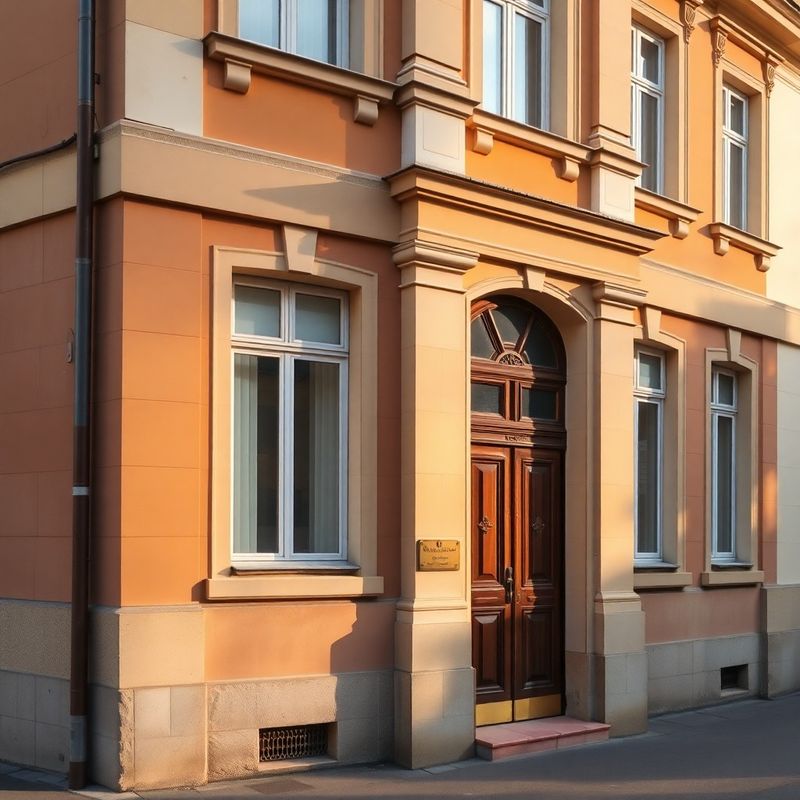 Neoclassical building facade on a quiet street in Iași with warm ochre stonework